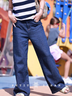 蓝调时刻 日本进口冈山纯棉斜纹高腰直筒牛仔裤