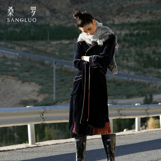 桑罗撞色丝绒睡袍女秋冬新款复古桑蚕丝晨袍简约高级居家服 商品图1