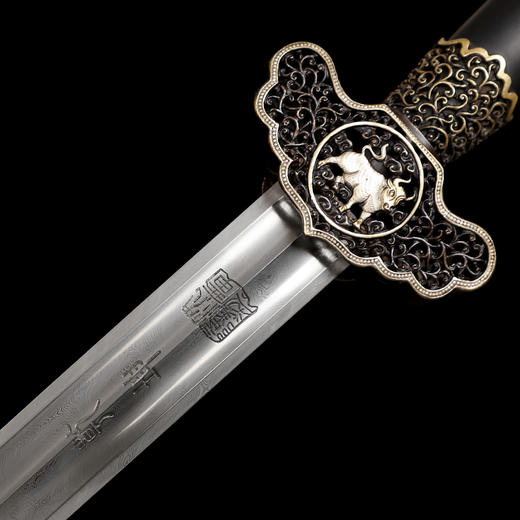 百牛剑 手工花纹钢宝剑 清式宝剑 龙泉沈广隆一体宝剑  未开刃 商品图4