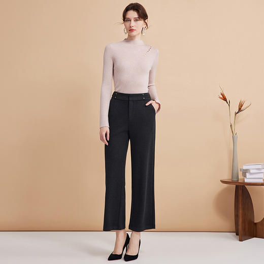 EITIE爱特爱精致修身显瘦薄款打底镂空珍珠立领针织衫秋新款D2401407 商品图8