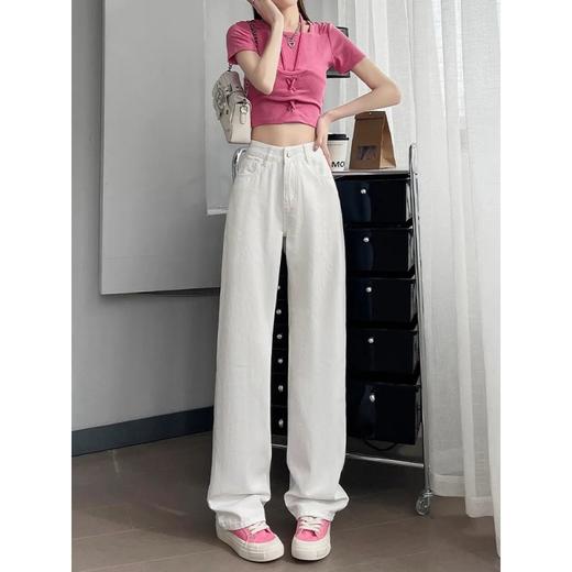 2024夏季薄款白色阔腿牛仔裤女大码高腰宽松显瘦垂感直筒拖地长裤 商品图1