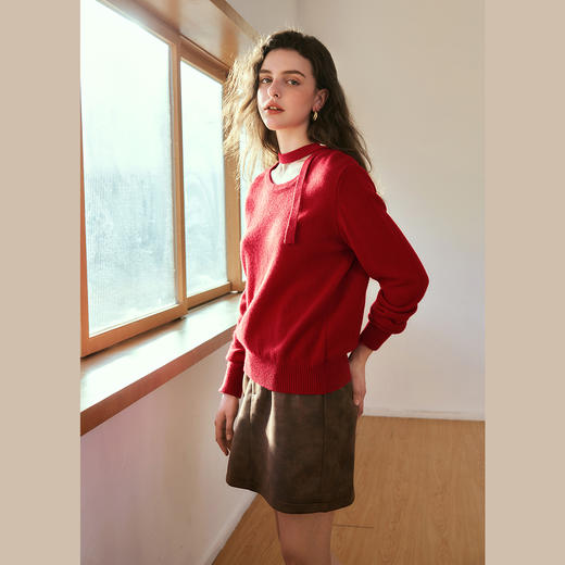 
OLrain欧芮儿法式深红色毛衣女秋季2024新款宽松百搭显瘦套头上衣 商品图3