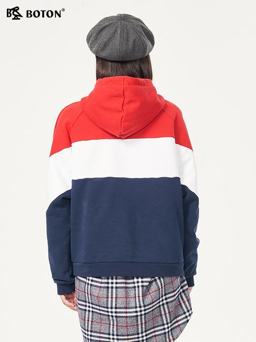 波顿女士长袖拼接时尚潮流美式加绒卫衣秋冬季宽松运动风LT221320 商品图2