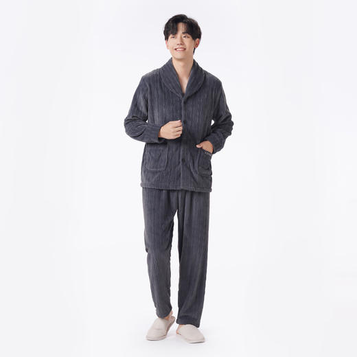 都市丽人都市锋尚睡衣好睡好眠长袖法兰绒烂花厚男士法兰绒套装FHT1D9 商品图1