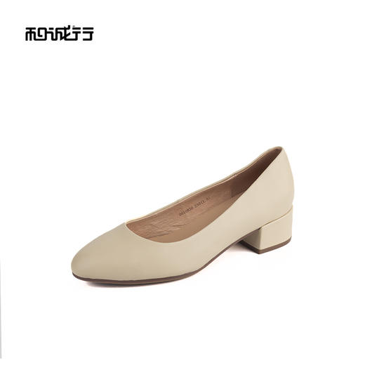和诚行 2024秋冬新款浅口粗跟单鞋女通勤简约真皮中跟单鞋0010830 商品图1