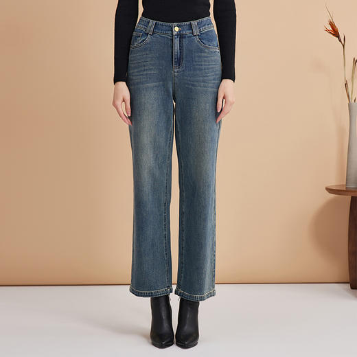 EITIE爱特爱经典高腰复古直筒显瘦长裤百搭牛仔裤秋季新款C2405410 商品图2