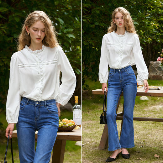 
OLrain欧芮儿法式长袖衬衫女秋季2024年新气质百搭复古圆领上衣 商品图1