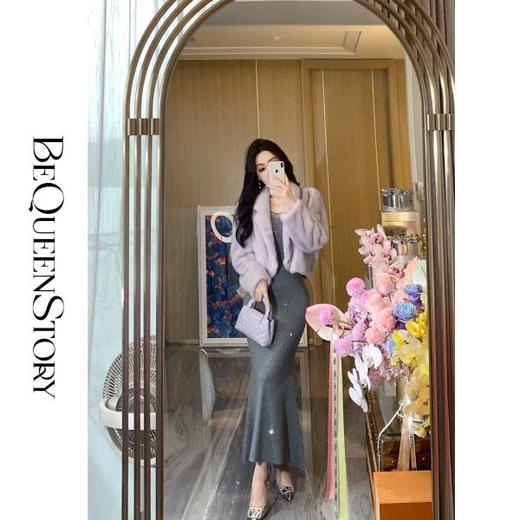 BeQueenStory【高阶白富美】轻奢时尚水貂毛气质翻领泡泡袖外套女 商品图3