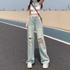 破洞牛仔裤女夏季薄款2024年新款垂感宽松高腰浅色拖地直筒阔腿裤 商品缩略图2