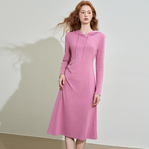 设计感收腰连帽长袖连衣裙女早春时尚休闲针织裙V0042566 商品图0