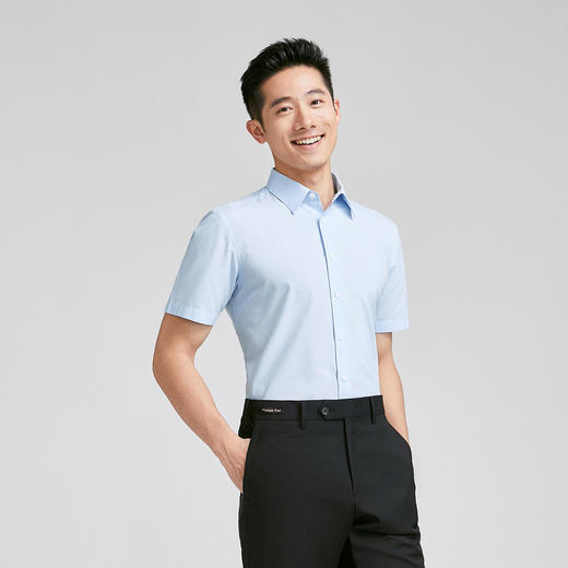 【大都会】雅戈尔 男士浅蓝条纹DP系列短袖衬衫 商品图1