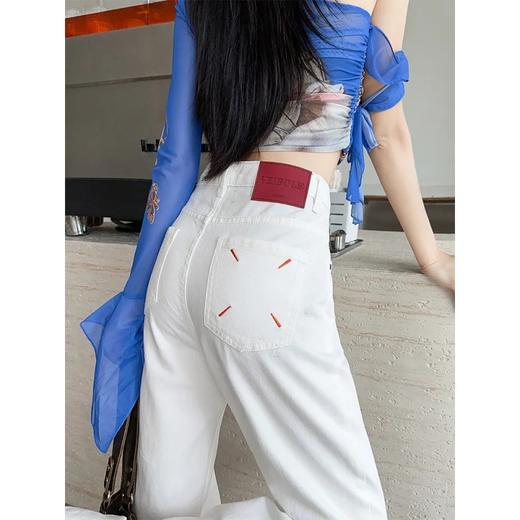 白色牛仔裤女2024年春夏新款高腰显瘦直筒宽松小个子窄版阔腿裤子 商品图0