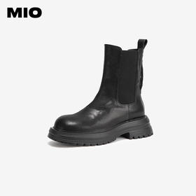 MIO米奥新款简约风酷感厚底圆头切尔西靴小众黑色靴子女
 M245642018