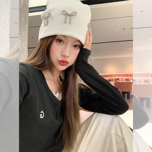 <曾小咸推荐> 黑色圆领G字母打底衫+杏色直筒休闲裤 商品图2