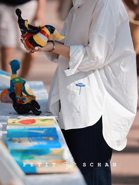 尼斯旧梦 进口160支匹马棉原创太阳伞刺绣白衬衫