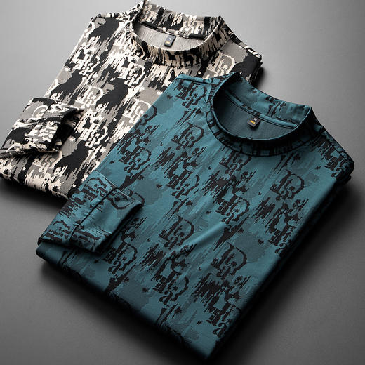 【新款DDS】大依优型大码花卫衣长袖休闲加肥加大男士胖子大码内搭上衣打底显瘦 商品图1