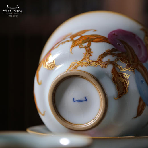 问鼎汝瓷鼎峰系列月白三才盖碗（描金五桃） 商品图5