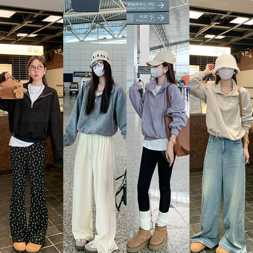 【169元任选2件】最后一波现货！复古半拉链立领4色卫衣外套上衣 商品图3