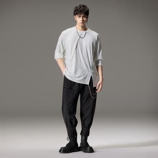 PINLI品立秋季新款提花休闲长袖T恤男士潮牌百搭宽松纯色上衣B243111001 商品图11