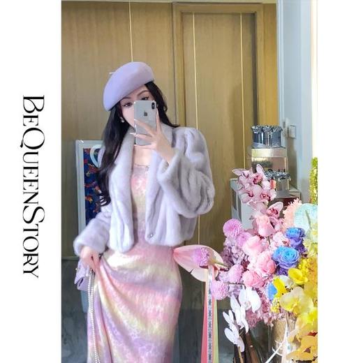 BeQueenStory【高阶白富美】轻奢时尚水貂毛气质翻领泡泡袖外套女 商品图0