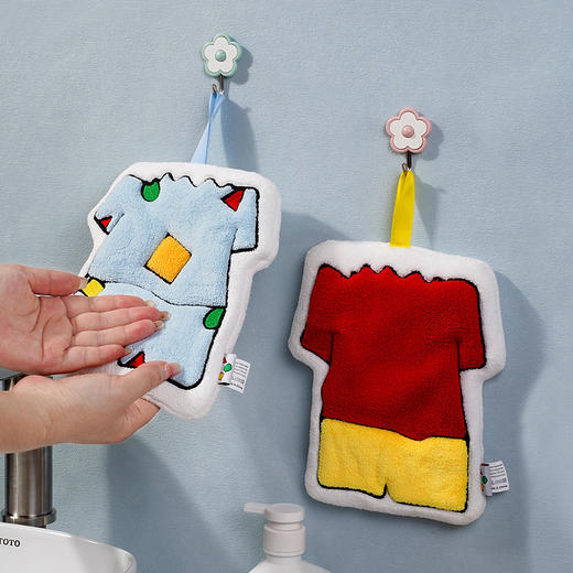 「日系可爱风」可爱小新卡通创意挂式擦手巾 珊瑚绒加厚儿童手帕厨房用品卫生间抹布 商品图1