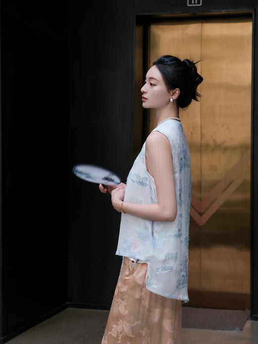 盛唐牡丹 |真丝雪纺剪花纱系带马甲 商品图4