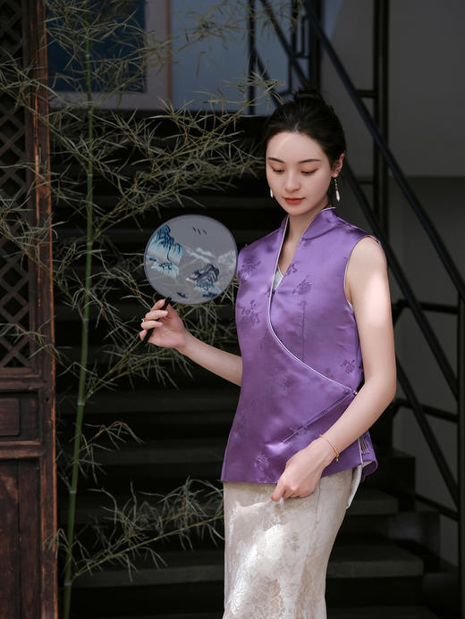 盛唐牡丹 |菊花纹真丝花蕾缎马甲（不夹棉） 商品图3