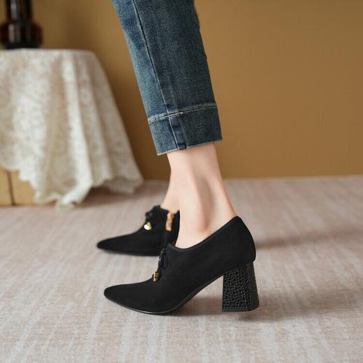 【预售5天】优雅女鞋单鞋秋冬季新款尖头粗跟高跟鞋蝴蝶结拉链裸靴BYXY&H2300 商品图4