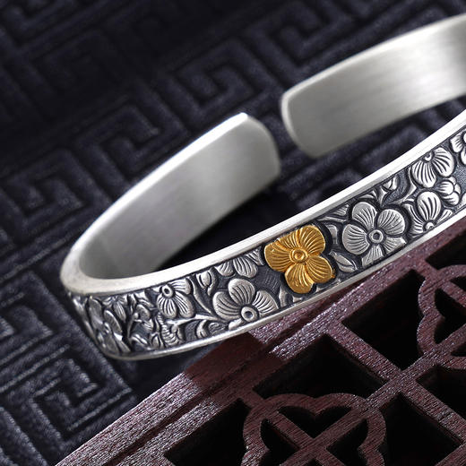 子佩集S999银【繁星漫漫】手镯【YS030】纯银手镯仿古带金色嵌真金2408 商品图2