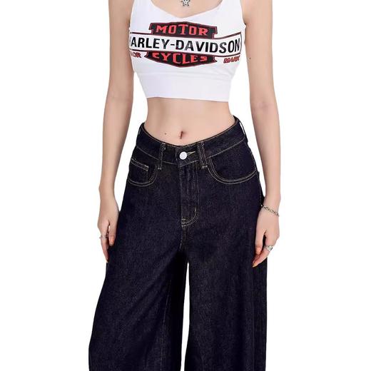 深蓝美式宽松阔腿牛仔裤女2024年秋季新款垂感慵懒休闲拖地直筒裤 商品图4