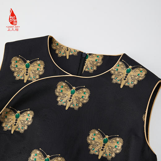 SAINTJOY/上久楷 女式宋锦连衣裙 中国风 复古 黑金蝴蝶 黑金绿款 CY1084207001 商品图4