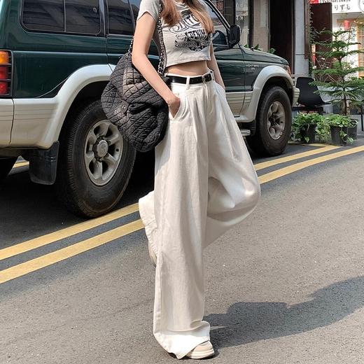 美式白色阔腿牛仔裤女2024新款高腰显瘦宽松褶皱慵懒垂感直筒裤子 商品图2