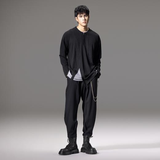 PINLI品立秋季新款撞色假两件长袖T恤潮牌拼接休闲男体恤上衣B243111004 商品图3