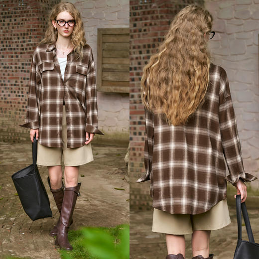 
OLrain欧芮儿休闲格子衬衫女秋季2024年新款减龄上衣长袖宽松外套 商品图1