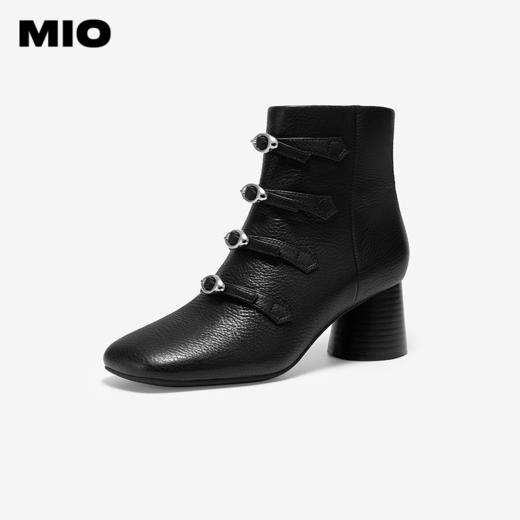 MIO米奥冬季方头显瘦短靴时尚简约百搭高级时装靴女M245643905 商品图0