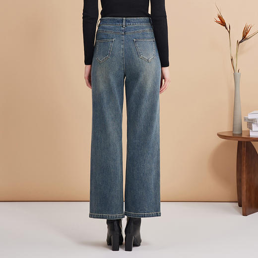 EITIE爱特爱经典高腰复古直筒显瘦长裤百搭牛仔裤秋季新款C2405410 商品图4