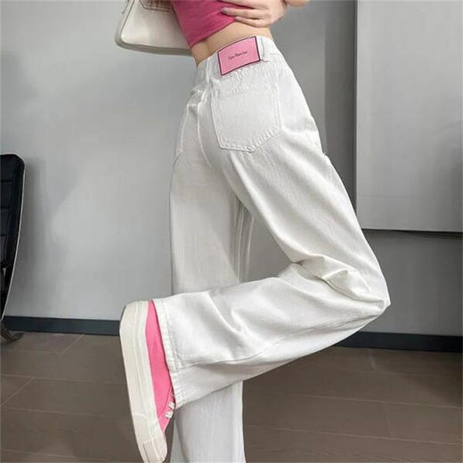 2024夏季薄款白色阔腿牛仔裤女大码高腰宽松显瘦垂感直筒拖地长裤 商品图0