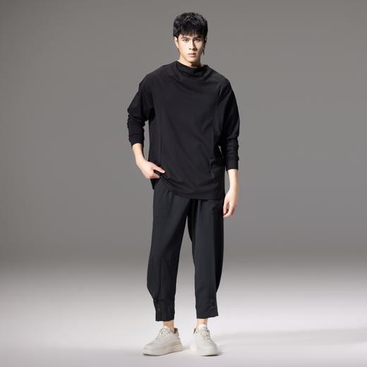 PINLI品立春季新款男士潮牌纯色长袖T恤圆领百搭打底休闲上衣B243111003 商品图1