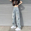 泼墨破洞牛仔裤女新款ins潮高街显瘦遮肉百搭宽松直筒阔腿拖地裤. 商品缩略图2
