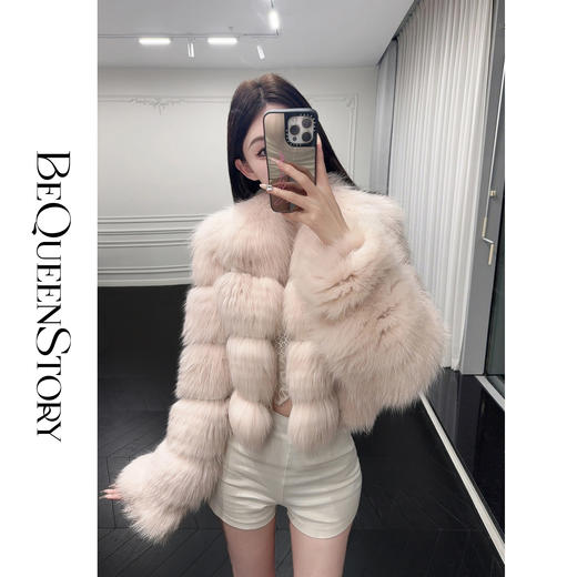 BeQueenStory【精灵雪球】精致优雅狐狸毛车条拼接蕾丝翻领外套 商品图3