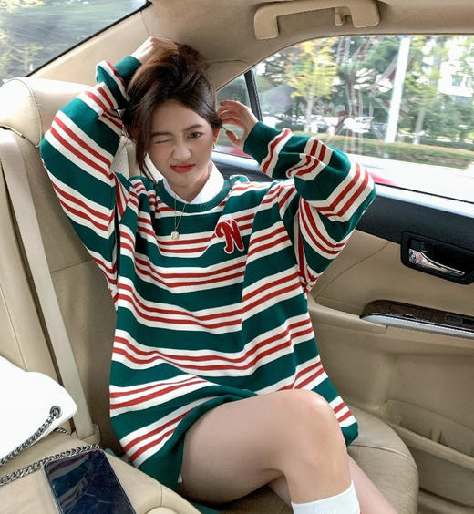 【春秋条纹卫衣】宽松潮ins 慵懒风bf薄款港风chic外套 条纹元素增添时尚感 商品图3