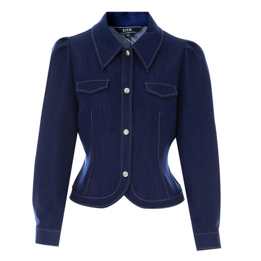 EITIE爱特爱复古娃娃领收腰显瘦气质两穿牛仔外套上衣秋新款C2403408 商品图5