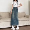 复古牛仔半身裙女夏季2024年新款高腰遮跨中长款后开叉a字裙夏季 商品缩略图0