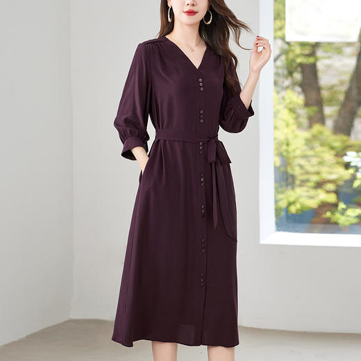 QS-82497380轻奢高端真丝03双绉连衣裙女2024新款夏季V领系带桑蚕丝长裙子 商品图2