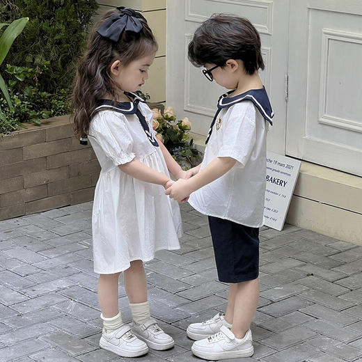 【儿童学院风套装】海军领连衣裙海军领套装六一表演服兄妹夏款套装 商品图3