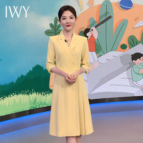 IWY/黄色上镜演讲比赛服装女气质教师录课主持人正装西装连衣裙24Q576