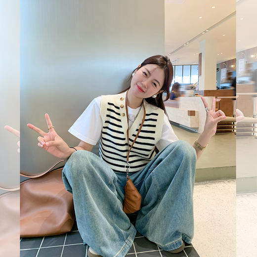 <曾小咸推荐>微信粉丝秒杀专场 仅此今天 活动结束下架 条纹V领针织马甲背心 日常129.99 立减60 秒杀69.99！！ 商品图3