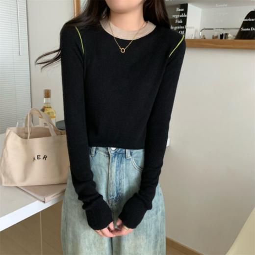 🍂🍂【岚可可撞色弹力圆领针织打底】✅、精致有设计感的单品穿搭，🔺配色都很绝，🌈不论是单穿还是叠搭外套都很有腔调！ 商品图3