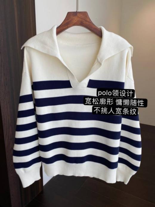 ❤️❤️ICICLE之禾同款，柜上3000+；🌟【伊泺杉V领条纹套头毛衣】 🔺早秋火爆的藏蓝+白宽条纹，手感柔软舒适穿着后更易恢复原状 商品图4