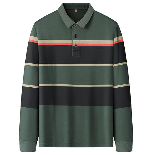 【新款DWP】大依优型大码条纹长袖Polo衫翻领男装加肥加大体恤大号上衣胖子 商品图1